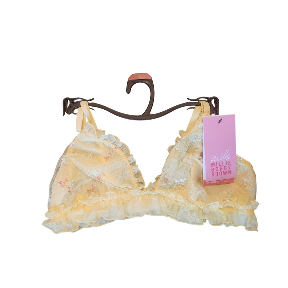 Mills by Millie Bobby Brown Embroidered Mesh Ruffle Bralette Popcorn Yellow M